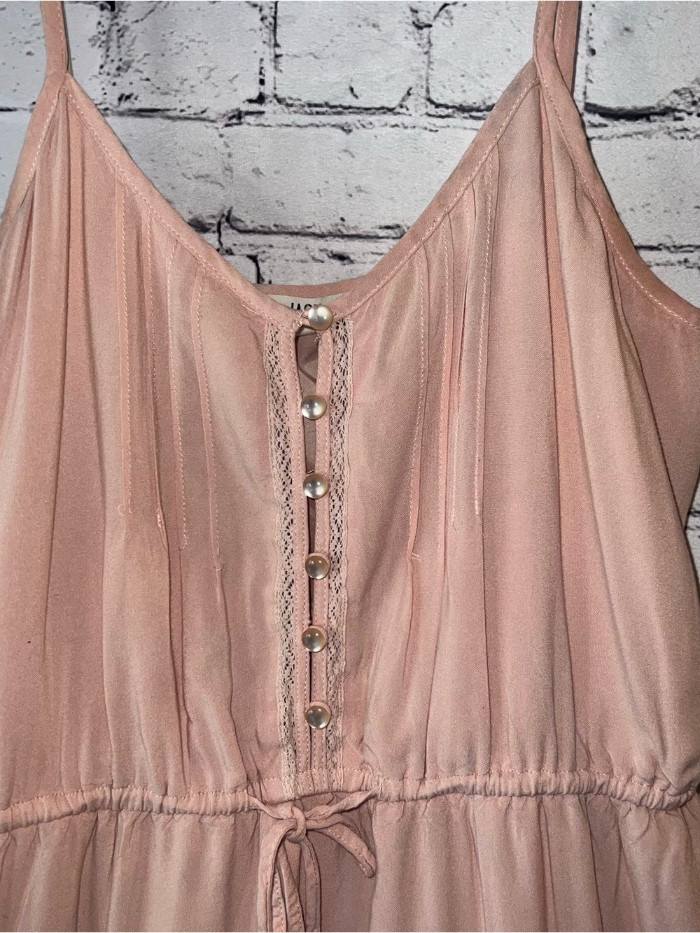 Jack by BB Dakota Finella Light Pink Tiered Mini Dress With Pearl Button Medium - Picture 4 of 12